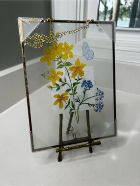 NEW sealed Dolly Parton Spring Wildflower Printed Glass Panel hanging Décor